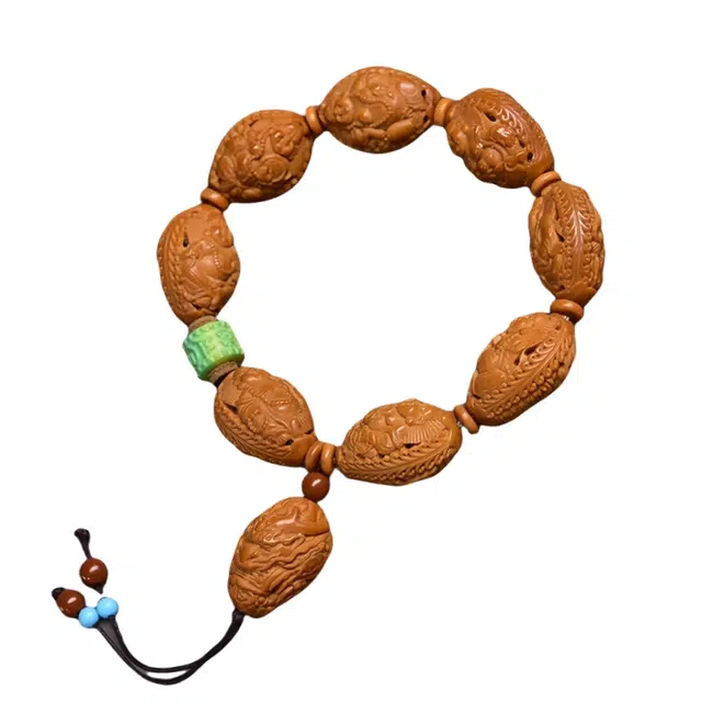 凯真 精工雕刻九龙弥勒 国潮新中式古风经典文玩盘玩串 招财喜乐单圈手饰 橄榄核 手串 男女同款情侣款