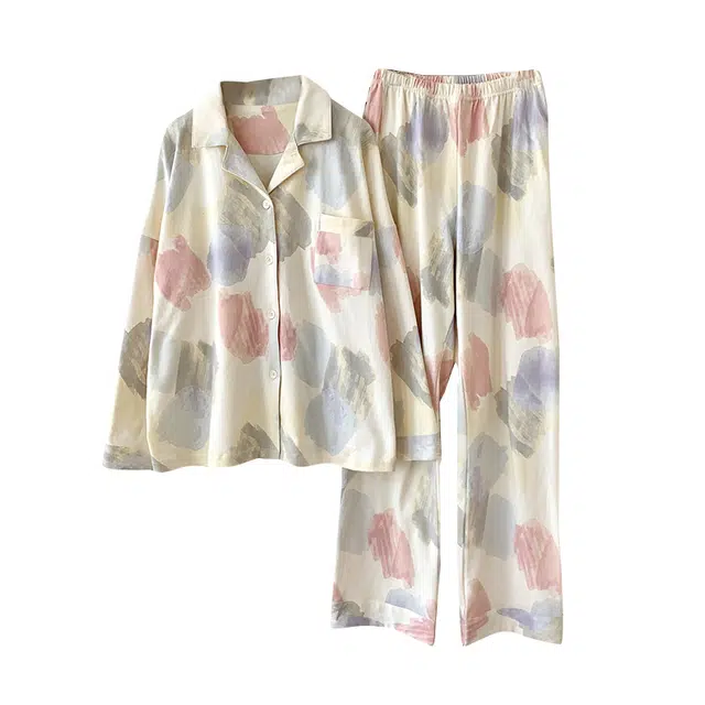 欧诗帛 可爱休闲简约长袖长裤可外穿睡衣套装 女款 杏色