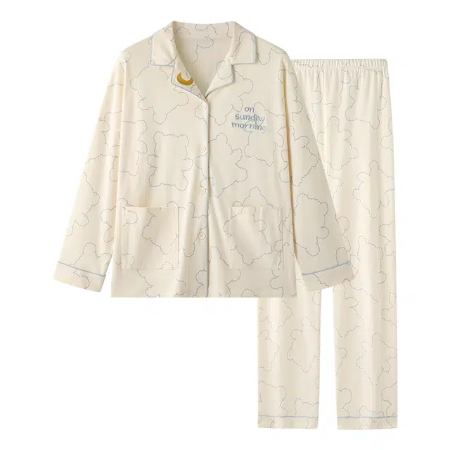 欧诗帛 甜美卡通亲肤长袖长裤睡衣套装 女款 杏色