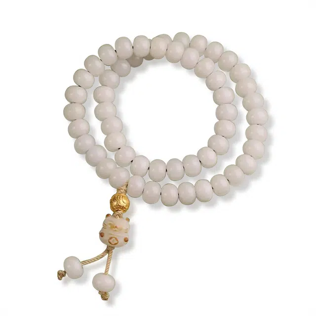 谧月珠宝 六字箴言 小众设计趣味可爱猫咪复古轻奢气质高级转运珠 招财小猫精致优雅叠戴百搭 白玉菩提 手串 男女同款情侣款