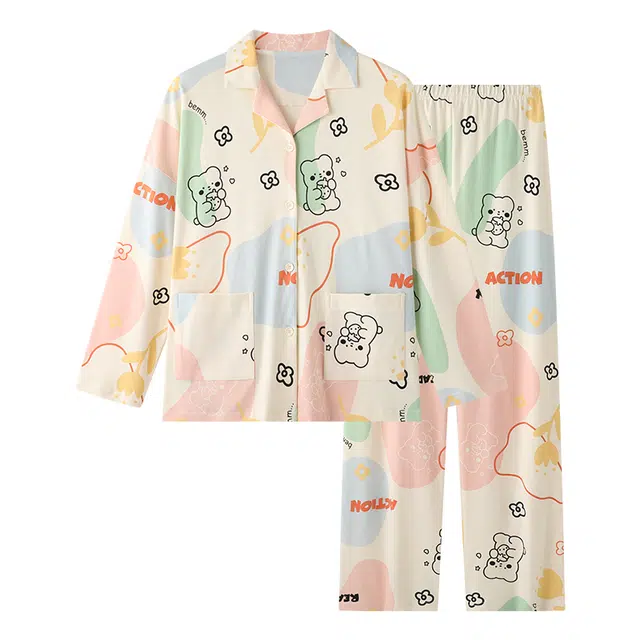 欧诗帛 可外穿甜美休闲舒适长袖长裤睡衣套装 女款 杏色