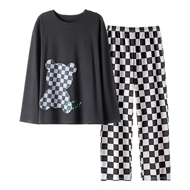 欧诗帛 可外穿休闲简约舒适长袖长裤睡衣套装 男款 黑色