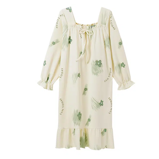 欧诗帛 带胸垫长袖可外穿甜美大码睡裙 女款 图片色