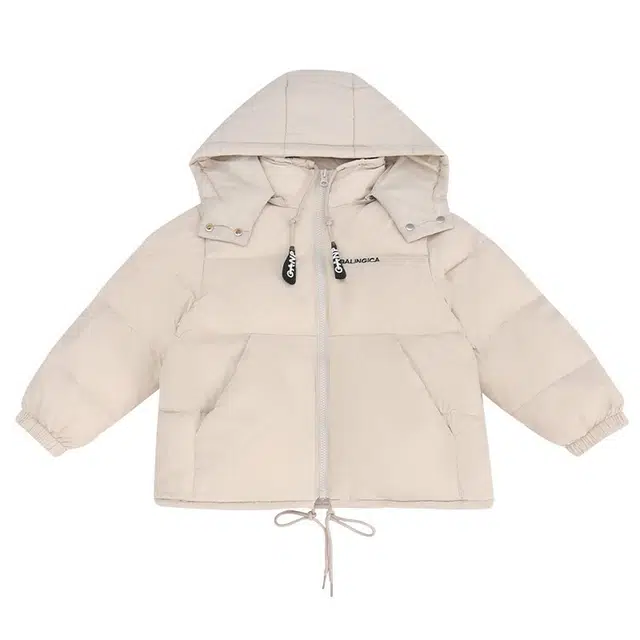 木木兔 连帽舒适亲肤拉链长袖棉衣 米杏色 中小童