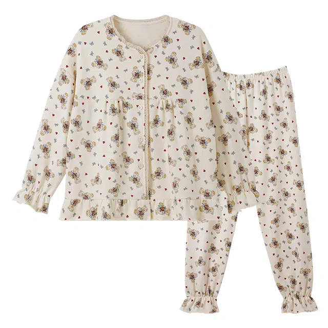 欧诗帛 高颜值长袖带胸垫舒适日系睡衣套装 女款 图片色