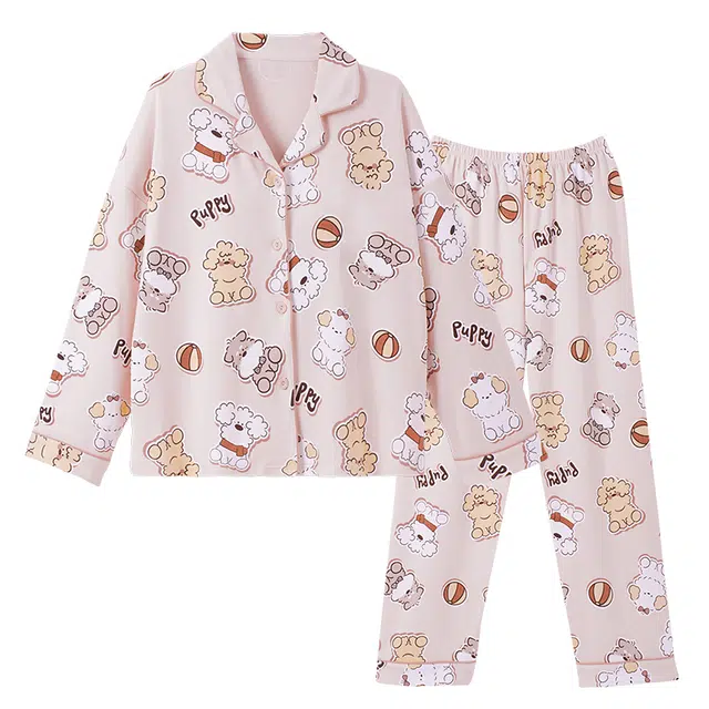 欧诗帛 带胸垫舒适休闲简约长袖长裤睡衣套装 女款 粉色