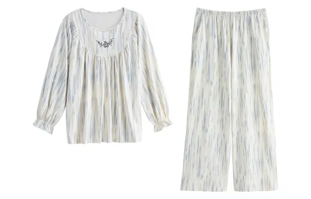 歌倩雅 简约休闲柔软长袖甜美可外穿长裤家居服睡衣套装 女款 图色