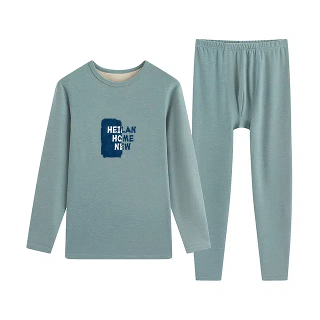 贴身领域 加厚加绒纯色舒适透气保暖套装 男款