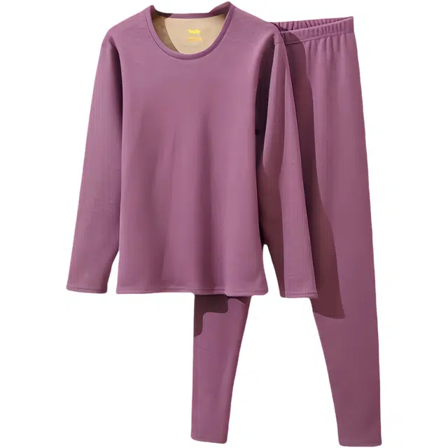 雅鹿 加绒加厚包边防寒高级纯色舒适超柔亲肤时尚隐形内搭保暖套装 女款