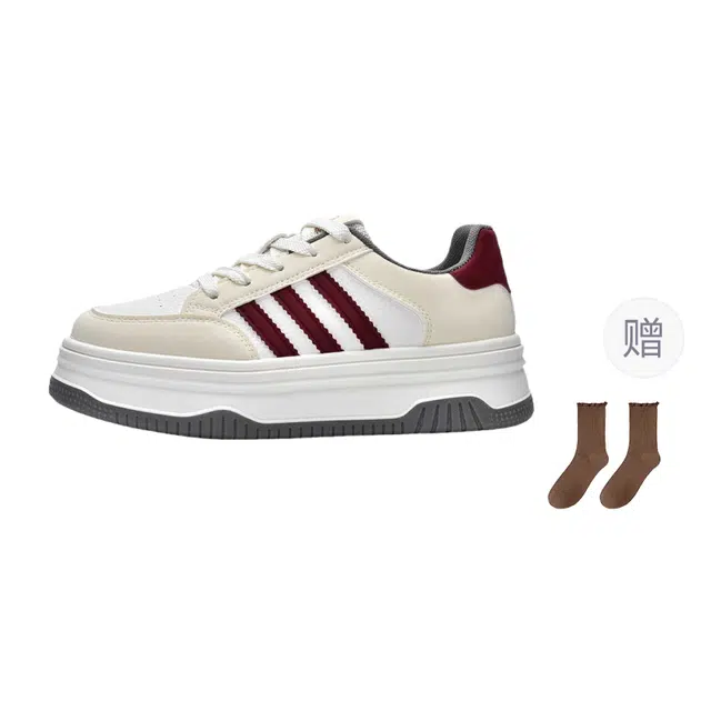 小鹿米利 百搭厚底休闲小白鞋 减震耐磨轻便 低帮 板鞋 女款 白红