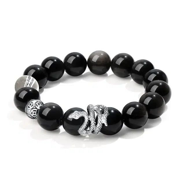 【普陀山官方已祝福】 普陀山文创 本命年纳福平安招财转运银蛇 礼盒装 黑曜石 手串 男女同款情侣款