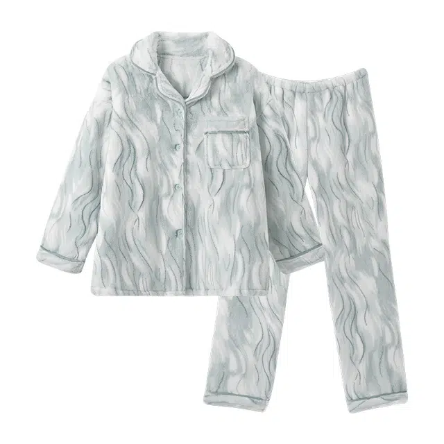 欧诗帛 可外穿加厚保暖翻领开衫长袖长裤睡衣套装 女款 图色