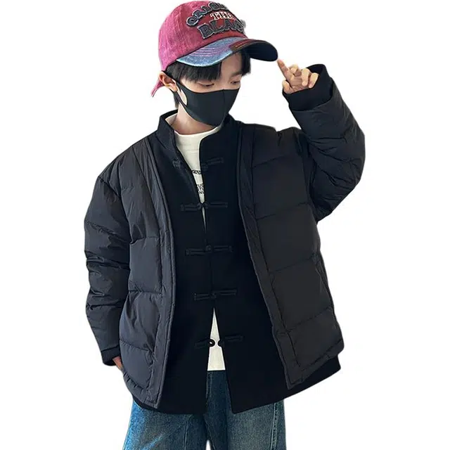 熊猫圆圆 男童时尚复古拼接假两件盘扣羽绒服 儿童款