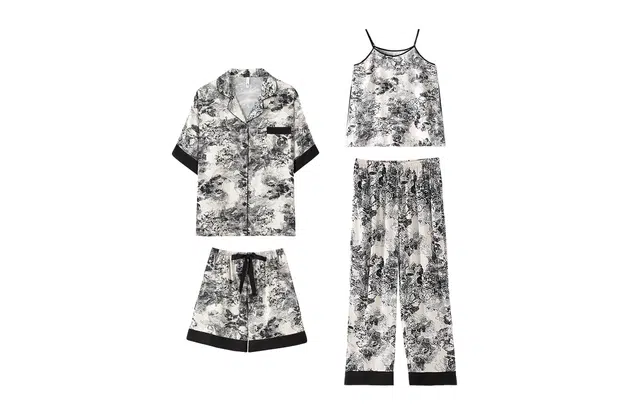 俏薇妮 新中式水墨画凉感高级感家居服薄款睡衣套装 女款 黑色
