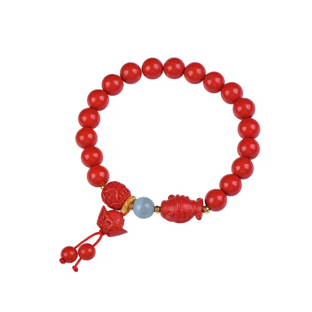 石在行 收藏级高含量复古红砂平安招财进宝 国潮新中式 吉祥如意 佛珠念珠文玩 朱砂 手串 男女同款情侣款