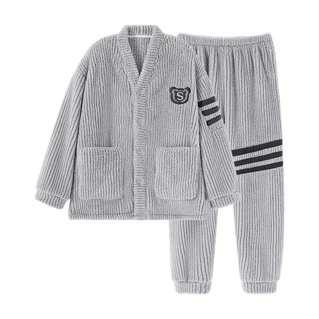 欧诗帛 家居保暖舒适简约可外穿睡衣套装 男款 图色