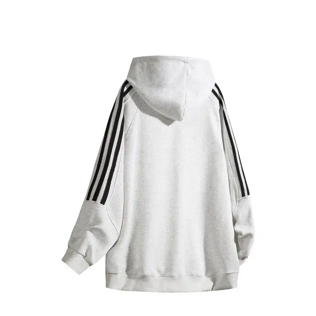 雅鹿 美式高街条纹撞色拼接双拉链设计户外跑步运动休闲百搭宽松舒适长袖连帽夹克外套 男女同款