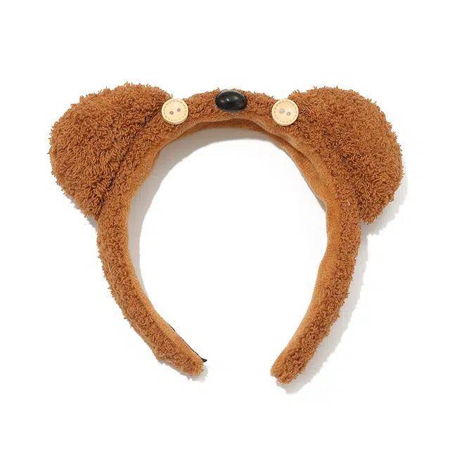 如花梦 可爱纽扣棕色小熊 日常洗脸敷面膜碎发发饰头箍 毛绒 发箍 女款