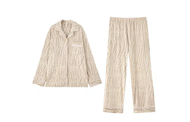 俏薇妮 时尚舒适翻领家居服保暖宽松休闲可外穿睡衣套装 女款 杏色