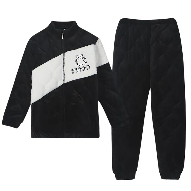 俏霓桐 时尚休闲舒适保暖长袖长裤可外穿睡衣套装 男款 黑色