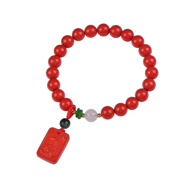 石在行 收藏级高含量复古红砂平安 国潮新中式 吉祥如意 佛珠念珠文玩 再造辰砂朱砂 手串 男女同款情侣款