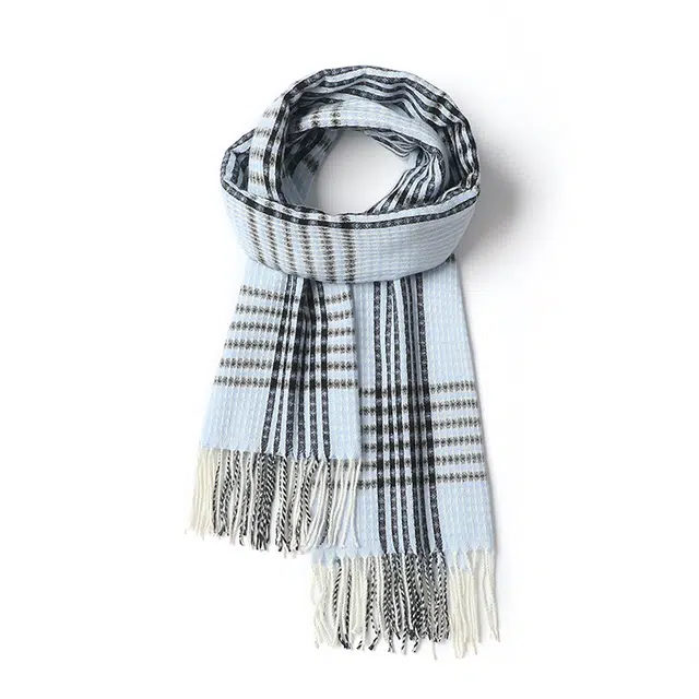 浪莎 学院风秋冬季条纹绒线围巾情侣款百搭保暖披肩高级感加厚保暖围脖 男女同款 赠礼礼盒装 绒线围巾 男女同款情侣款