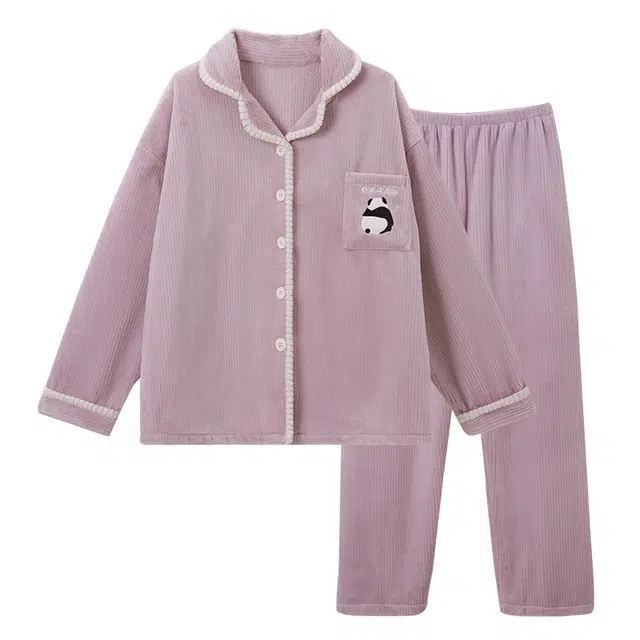 欧诗帛 保暖可外穿纯色舒适柔软睡衣套装 女款 图色