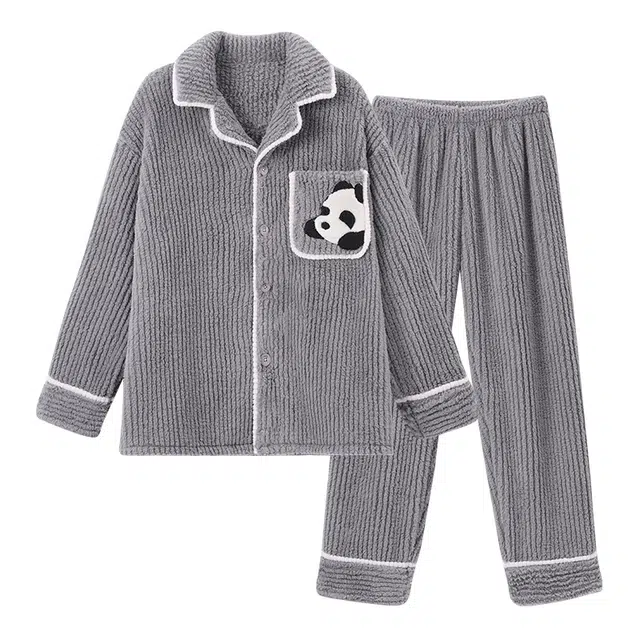 欧诗帛 简约纯色舒适柔软家居可外穿睡衣套装 男款 图片色