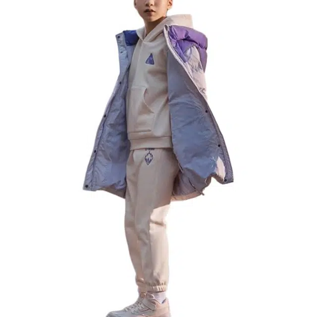 李宁儿童 运动生活系列 拼接拉链连帽长袖羽绒服 儿童款 大丽花紫坏小紫