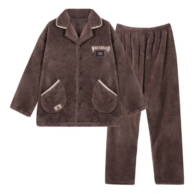 欧诗帛 简约休闲舒适柔软亲肤家居睡衣套装 男款 图色