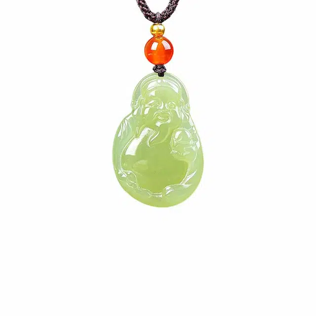舒杰 复古民族风吉祥财神项链 和田玉 青白玉 男女同款情侣款