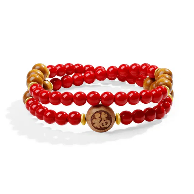 【普陀山官方已祝福】 普陀山文创 新中式复古檀木多圈平安喜乐本命年红转运佛珠 礼盒 玛瑙 手串 男女同款情侣款
