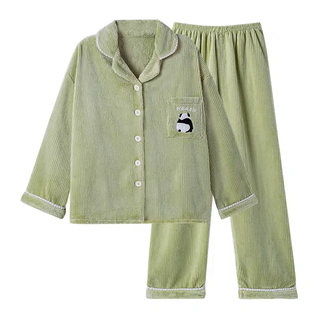 欧诗帛 保暖舒适透气加厚可外穿睡衣套装 女款 绿色