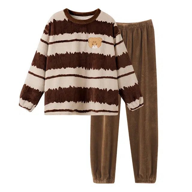 欧诗帛 保暖可外穿加厚舒适长袖长裤睡衣套装 男款 棕色