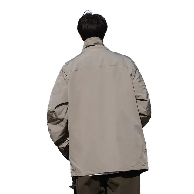 人本 连帽拼接多拉链长袖工装夹克外套 男女同款 银化绿
