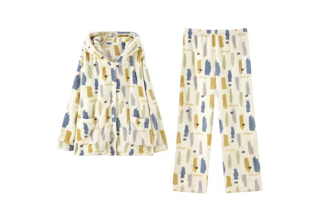 俏薇妮 不规则条纹撞色连帽家居服休闲保暖可外穿睡衣套装 女款 图片色