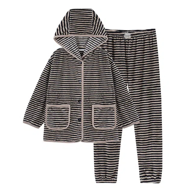 欧诗帛 秋冬家居法兰绒上衣加绒保暖下衣睡衣套装 女款 条纹