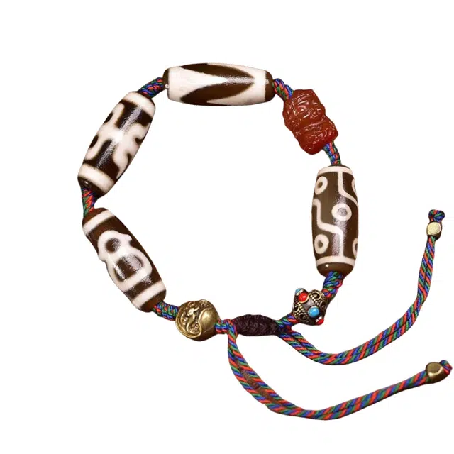 凯真 藏式民族风九眼虎牙贵族多宝天珠编织串 国潮新中式小众设计 上岸八方来财事顺利 玛瑙 手链 男女同款情侣款