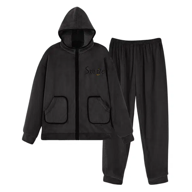 欧诗帛 柔软舒适蓄热锁温可外穿长袖长裤睡衣套装 男款 图色