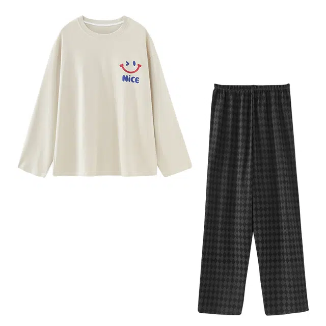 欧诗帛 舒适亲肤透气家居睡衣套装 男款 图色