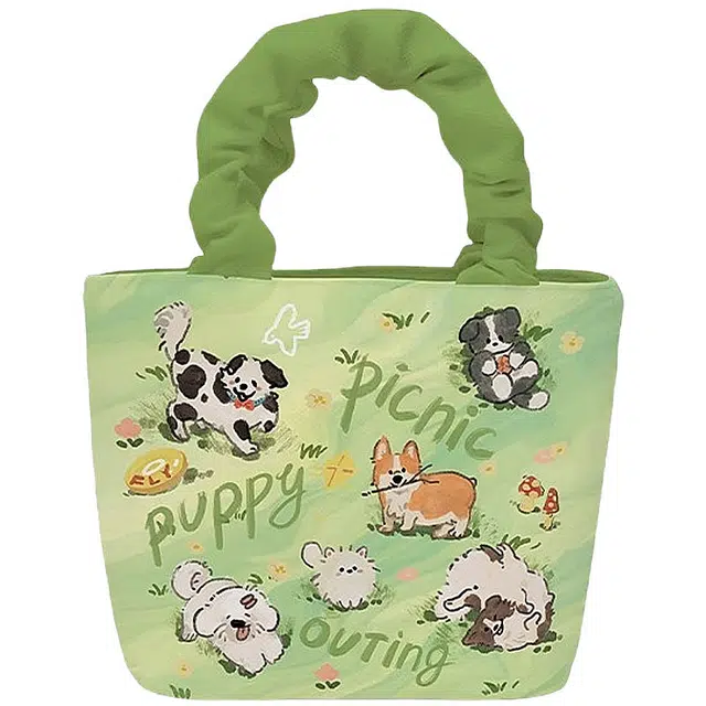 奥松 家用家居外出设计感小众可爱轻便 绒面科技布 手提包 男女同款情侣款 汪汪野餐会