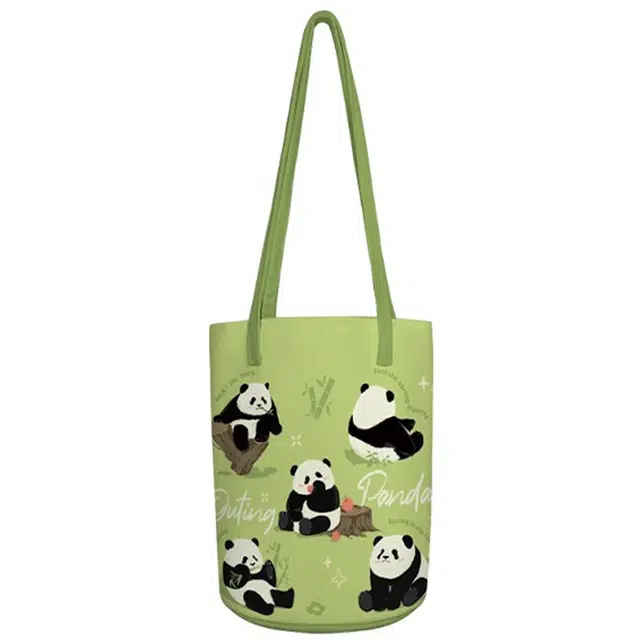 奥松 大容量上班通勤 绒面科技布 单肩包 男女同款情侣款 熊猫踏青