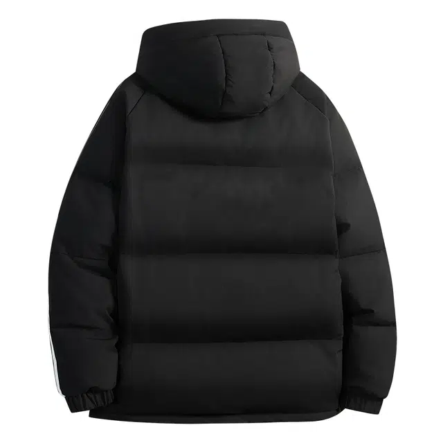 八哥 保暖系列 学院风日常通勤基础款白鸭绒面包服经典条纹织带插肩拼接面包服休闲宽松防寒加厚蓬松保暖连帽羽绒服 男女同款