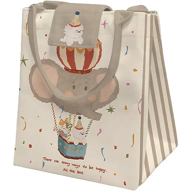 奥松 家用家居出游大象热气球早秋小学生保温饭包上班族通勤布包可爱饭盒包袋女 绒面科技布 手提包 男女同款情侣款