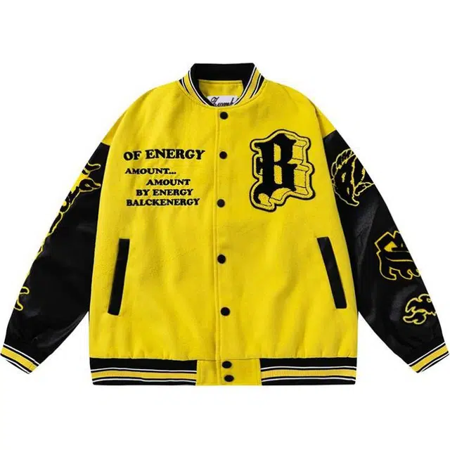 寻星记 美式复古火焰刺绣毛呢夹克外套 男女同款