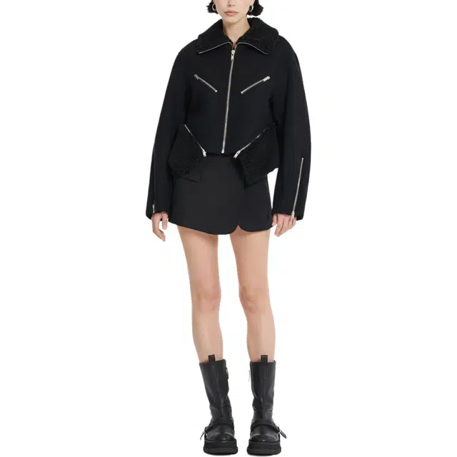 DION LEE CROP ARROW COAT BLACK