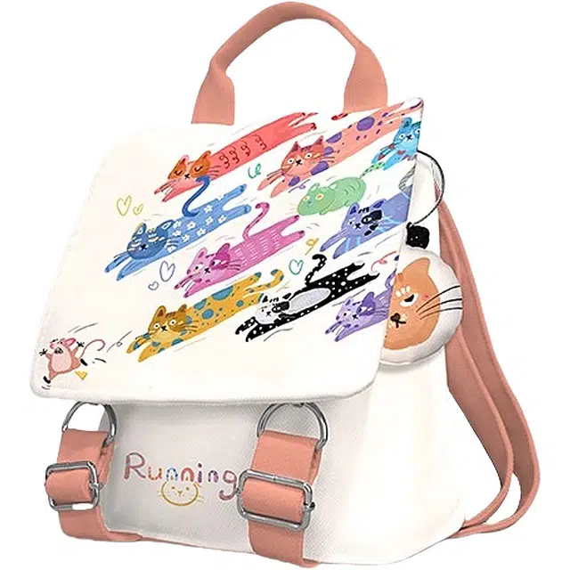 奥松 橘枳白色夏天儿童设计感小众布包通勤包休闲小型 绒面科技布 双肩包 男女同款情侣款 橙色