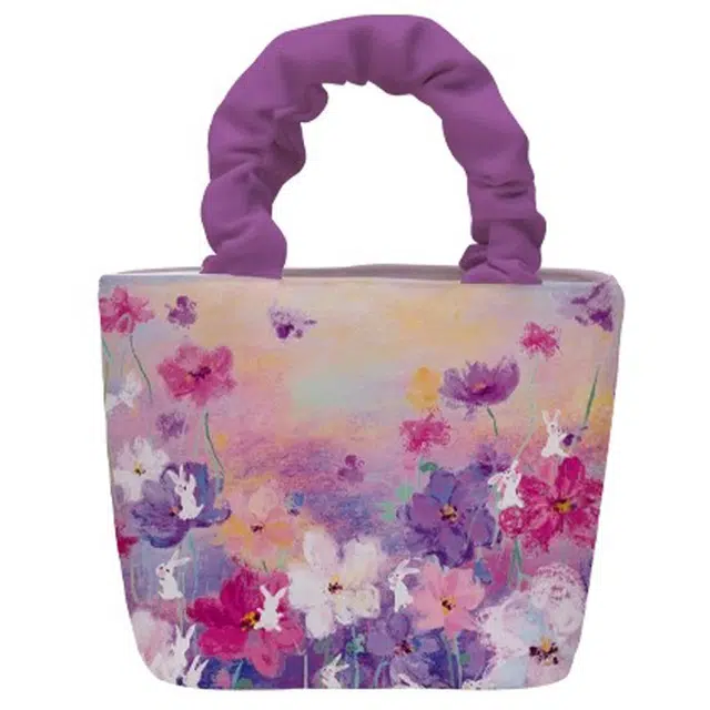 奥松 家用家居小拎包质感气质小众设计感碎花单肩斜挎布包学院出游 帆布 帆布包手提包 男女同款情侣款 紫色拼粉色