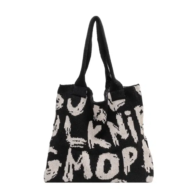 度森袋鼠 英文时尚百搭手提通勤托特包 针织 单肩包 常规 女款 黑色/紫罗兰/米色/粉色/绿配白/绿配粉