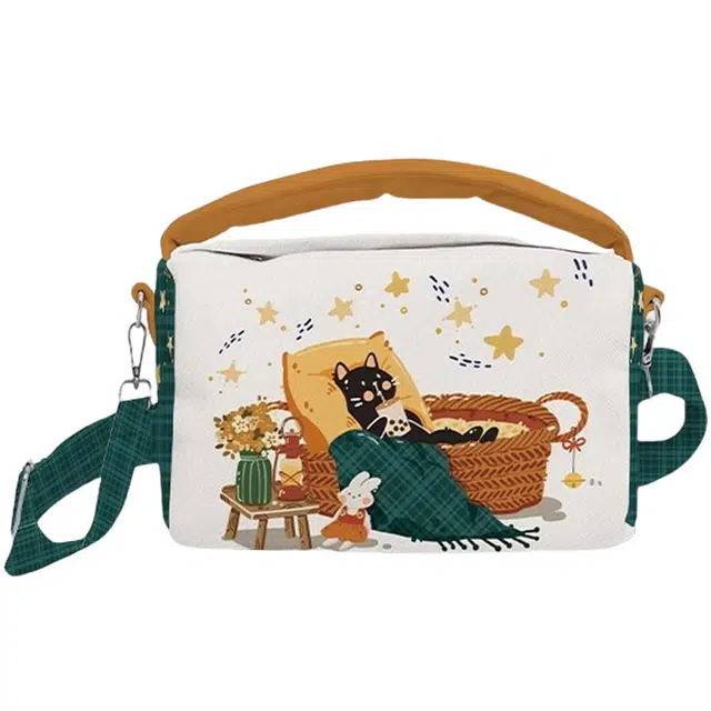 奥松 潮流百搭可爱 绒面科技布 斜挎包 女款 黄绿色